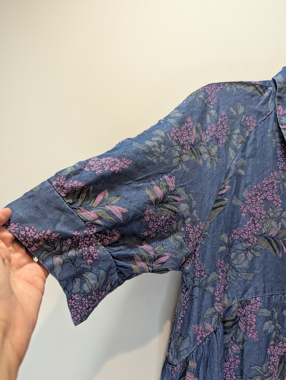 Natural Life Rebecca Wisteria Chambray Floral Tiered Oversized Boho Midi Dress - Picture 5 of 9